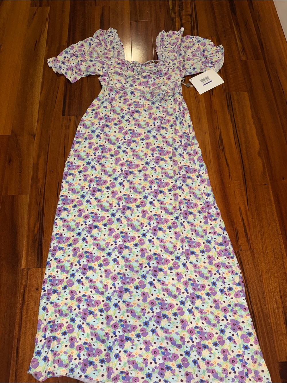 Women’s Floral Puff-Sleeve Maxi Dress - Purple/White